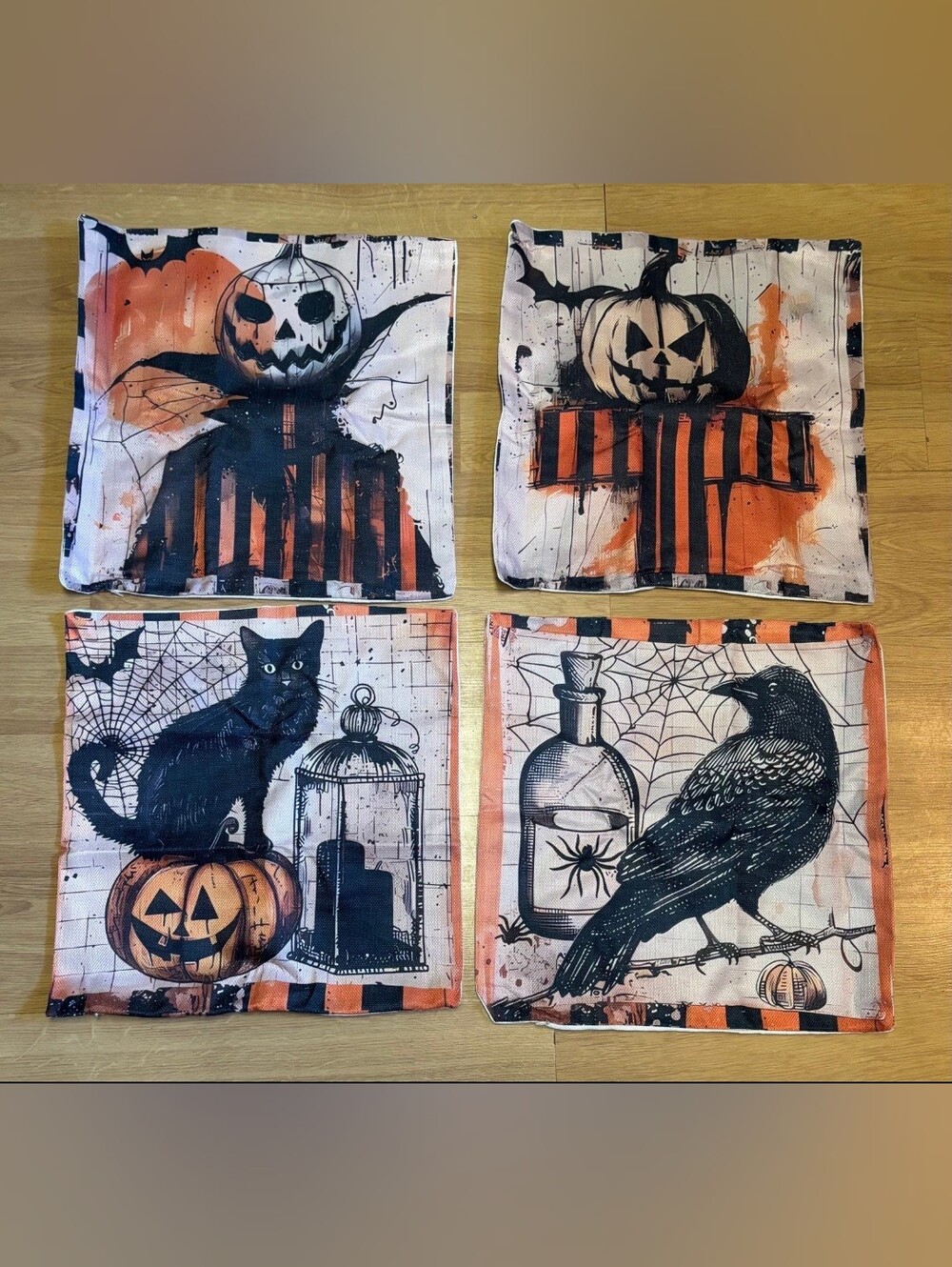 Halloween Decorative Fabric Pillow Covers Pumpkin, Cat, Skeleton Raven Gothic
